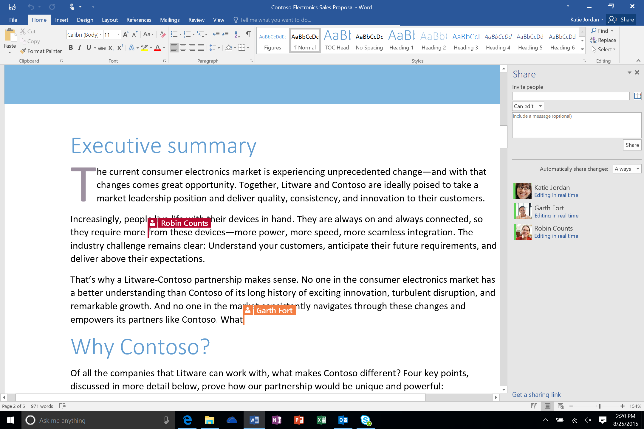 Real-time co-authoring in Word 2016