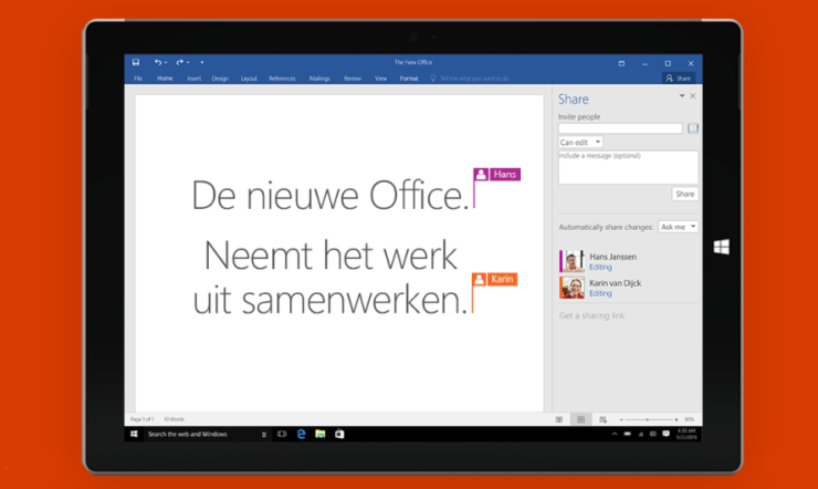 Eenvoudig samenwerken in één Word-document met Office 2016