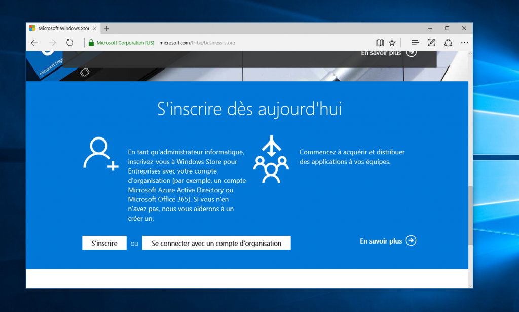 Se connecter sur Windows Store for Business
