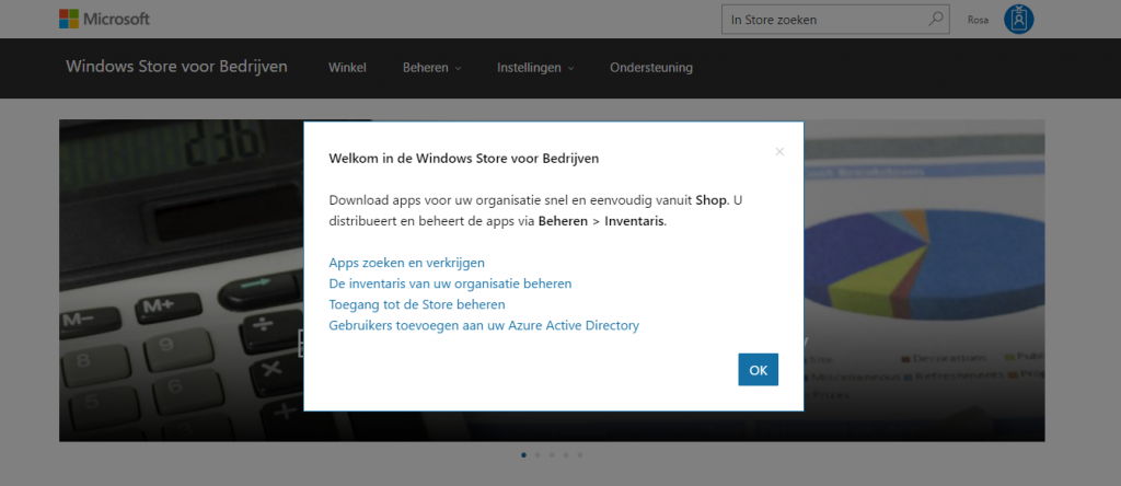 Welkomstscherm voor Windows Store for Business.