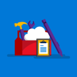 Toolbox with a pen, the cloud and a notebook
