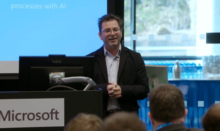 Kieran McCorry speaking at the Microsoft AI event