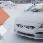 A Volvo car in the snow