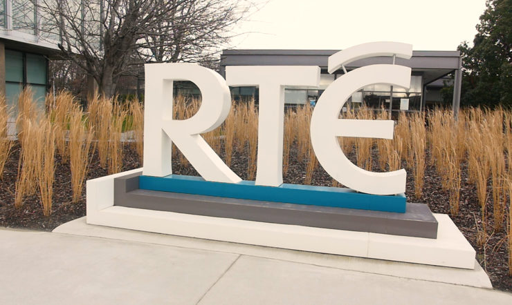 Image of a large RTE sign at their HQ