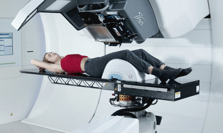 A woman undergoing a scan