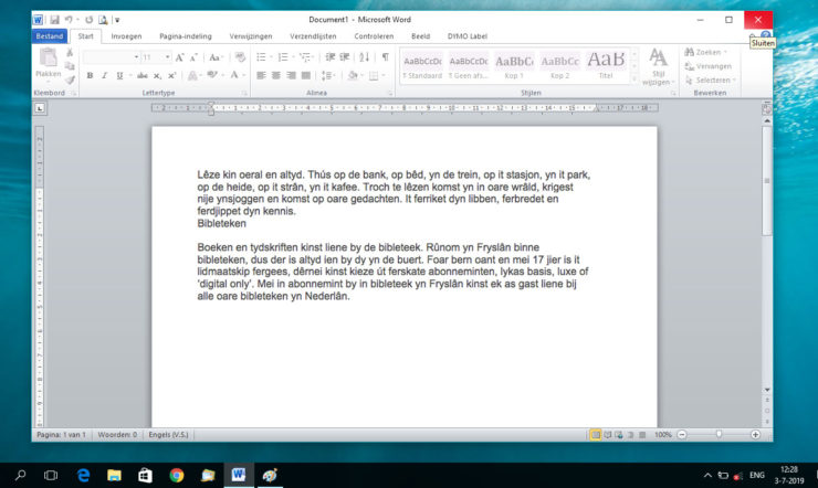 een screenshot van Microsoft Word met de Friese spellingcheck