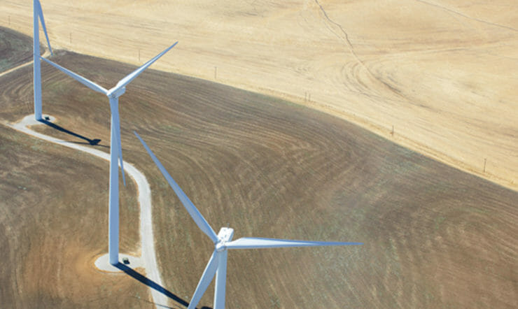 Industry Aerial view of windfarm