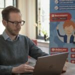 man in front of desk with laptop