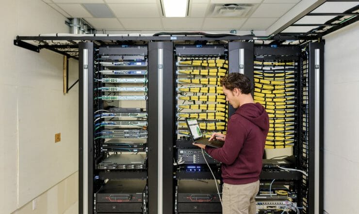 man working on servers