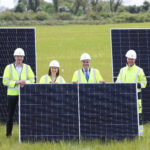 (l to r) Eoin Doherty, Microsoft’s Cloud Operations & Innovation EMEA Regional Leader, Kourtney Nelson, Director, Renewable Energy Procurement at Microsoft, Minister of State for Trade Promotion, Digital and Company Regulation, Dara Calleary TD, and Kevin O’Donovan, Senior Vice President at Statkraft Solar farm