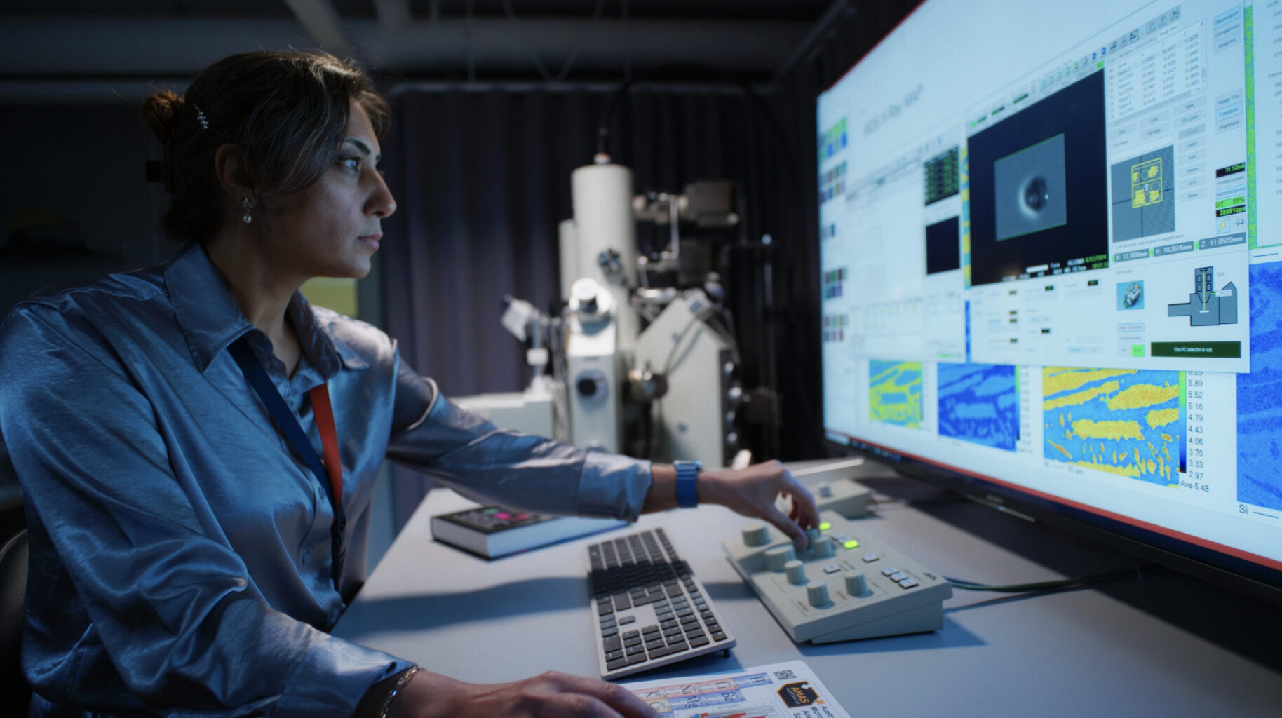 A women in a lab staring focused at a screen