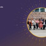 Liilalla taustalla kuva jossa iloiset naiset heiluttelevat käsiään. Tekstissä lukee: 