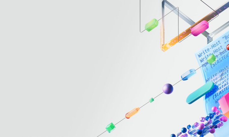 green yellow purple and blue abstract and geometric shapes on a  white background